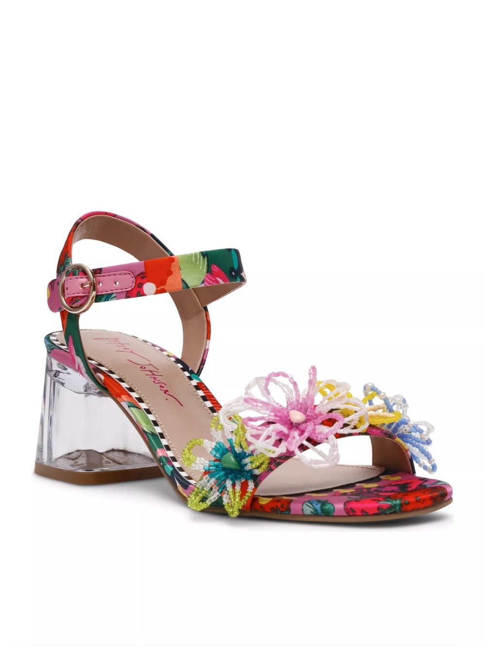 Betsy Johnson Floral Beaded Orange Ankle-Strap Sandals